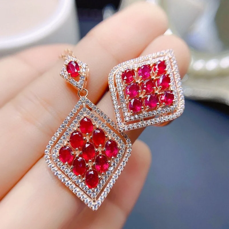 925 Silver Ruby Jewelry Set