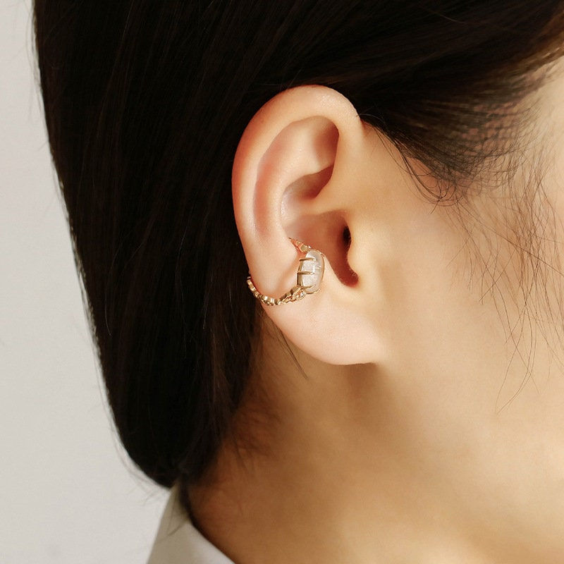 縮圖：925 Silver Gold Vermeil Flower Printing Design Clear Quartz CZ Ear Clip | TB2206