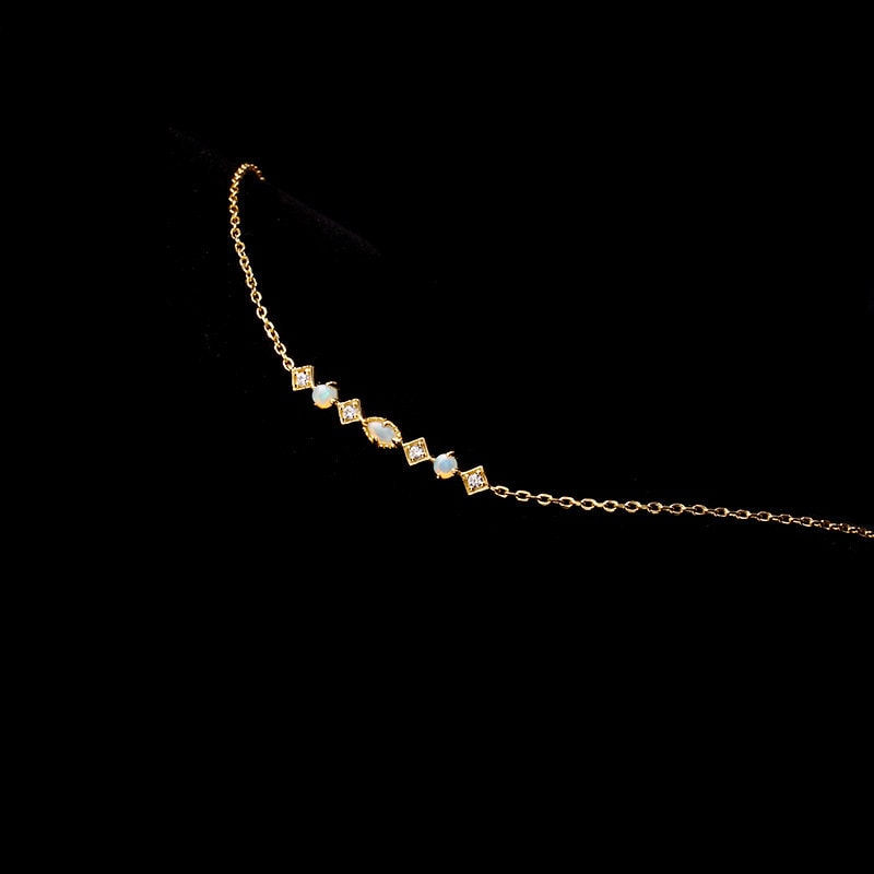 Thumbnail: 925 Silver Gold Vermeil Natural Opal CZ Chain Bracelet | TB903