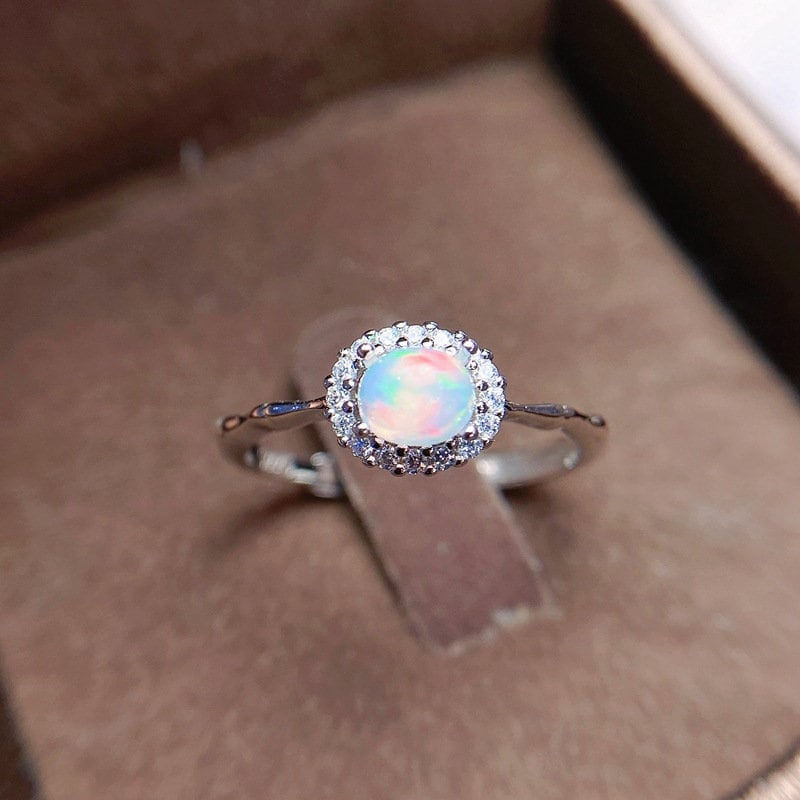 Thumbnail: 18K Gold Opal Diamond Ring, Anxiety Ring, Opal Engagement Ring | FME - R057