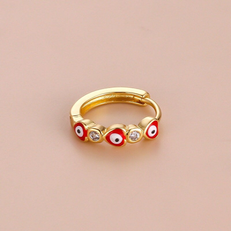 Miniature : 18K Gold Cartilage Hoop Earrings, Boho Enamel Earrings, Evil Eye Hoop | HSPJ750