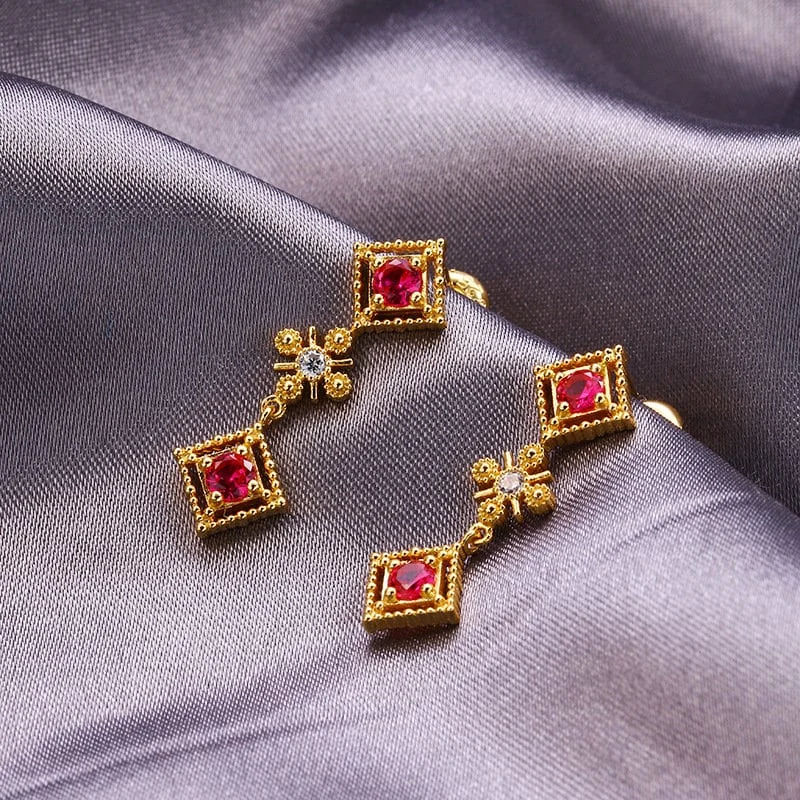 Retro Ruby Drop Earrings