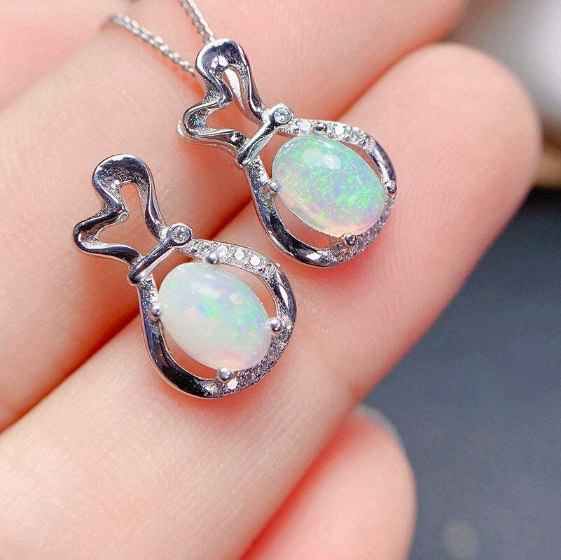 Miniature : 18K Platinum Opal Pendant Necklace, Necklace, October Necklace | FME - N024