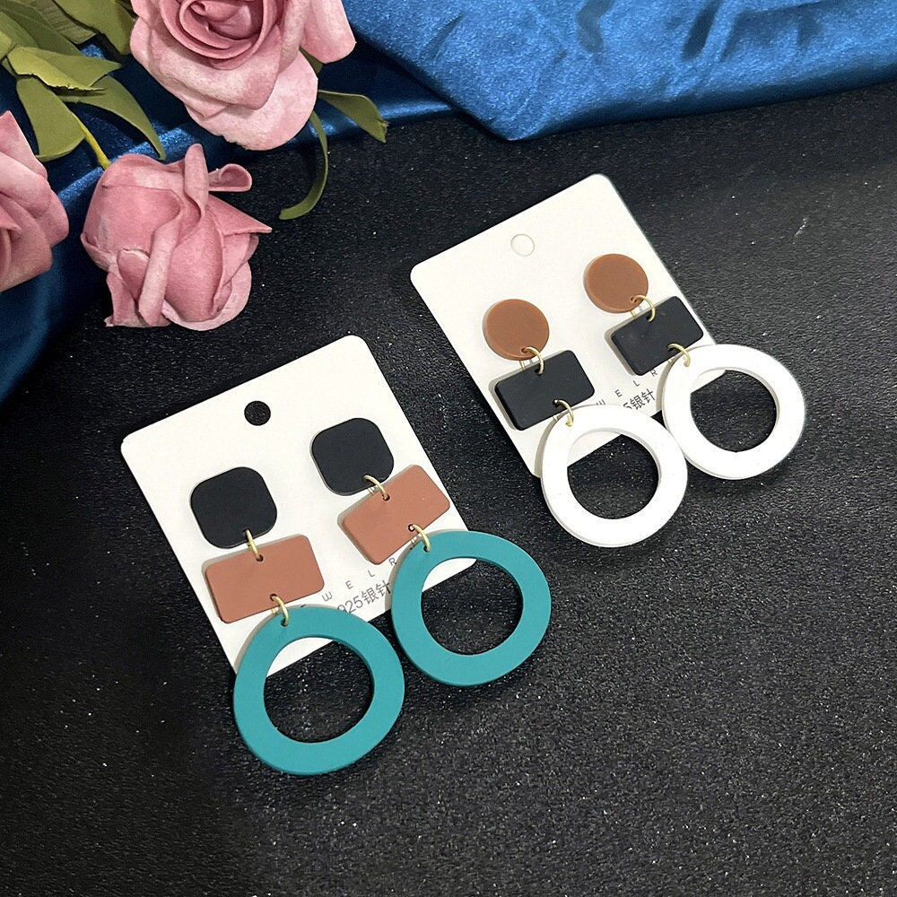 925 Silver Geometry Round Dangle Earrings, Acrylic Earrings | PH1118