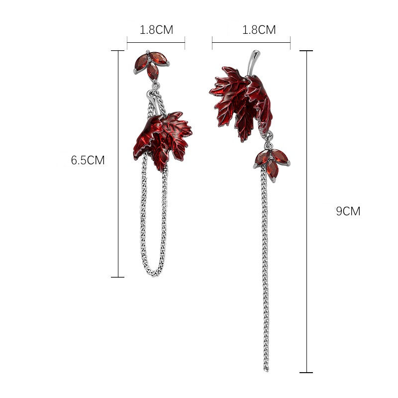 Thumbnail: Dainty Red Maple Dangle Earrings, Mismatch Earrings, Unique Jewelry | RE481