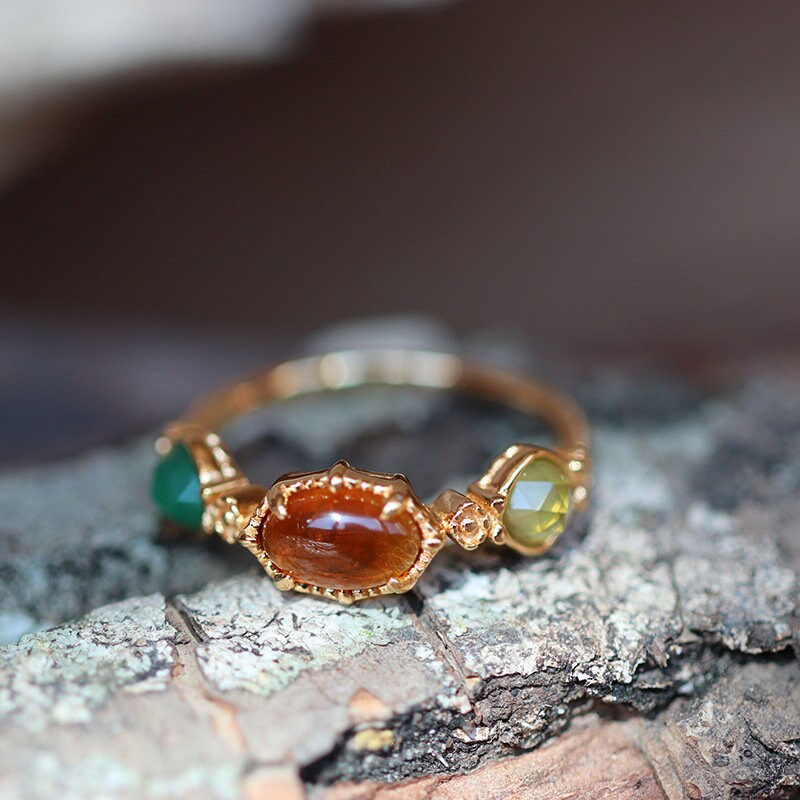 Thumbnail: 14K Gold Citrine Iolite Ring, Dainty Birthstone Ring | HJZB-173H