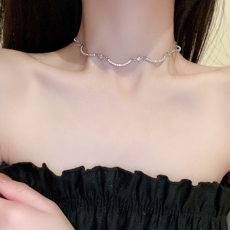 Thumbnail: Classic Sparkly Zircon Necklace, CZ Short Necklace, Diamond Necklace | A8278