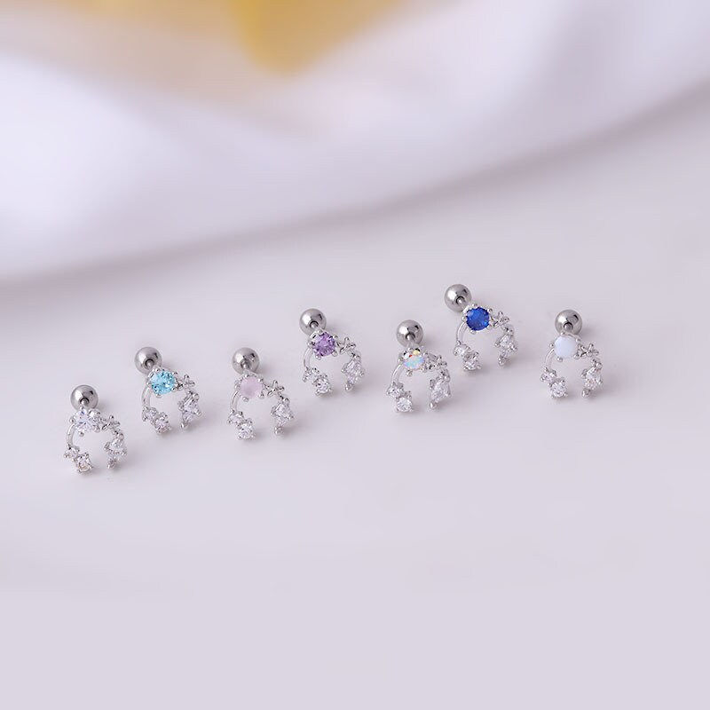 Thumbnail: 20G Cartilage Tiny Stud Earring, Flat Back Earrings, Crystal Earrings | HSPJ662