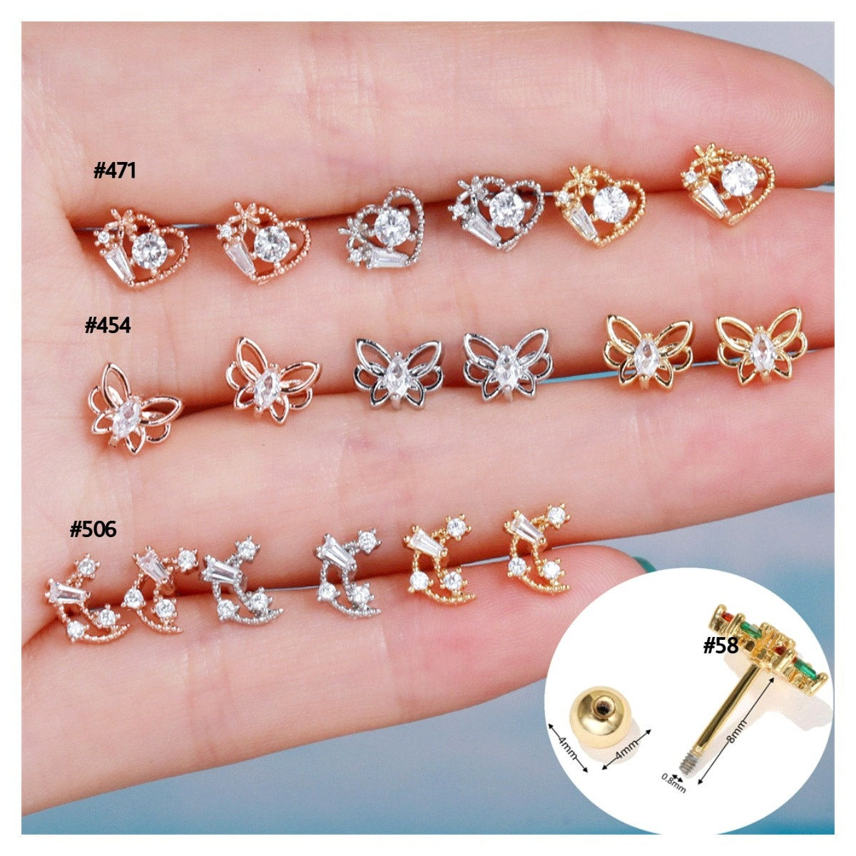 20G Cartilage Tiny Stud Earring, Flat Back Earrings, Helix Earring | EGD0454