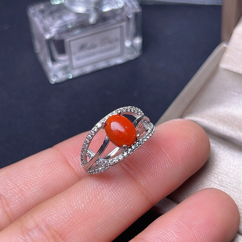 Thumbnail: 925 Silver Fire Agate Ring, Oval Ring, Fire Agate Jewelry | FME - R121