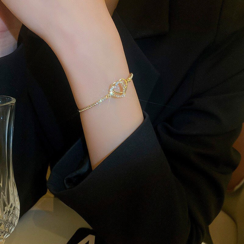 Thumbnail: Gold Heart Bangle Bracelet, Heart Cuff Bracelet, Open Heart Bracelet | HB715