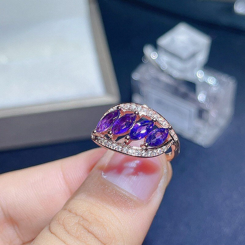 Thumbnail: 925 Silver Amethyst Ring, Nature inspired Ring, Marquise Cut Ring | FME - R171