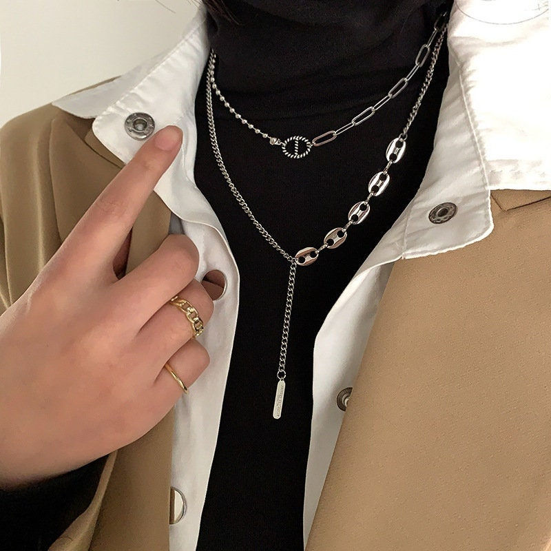 縮圖：Stylish Asymmetric Layered Paperclip Necklace, Neutral Punk Necklace | HN894