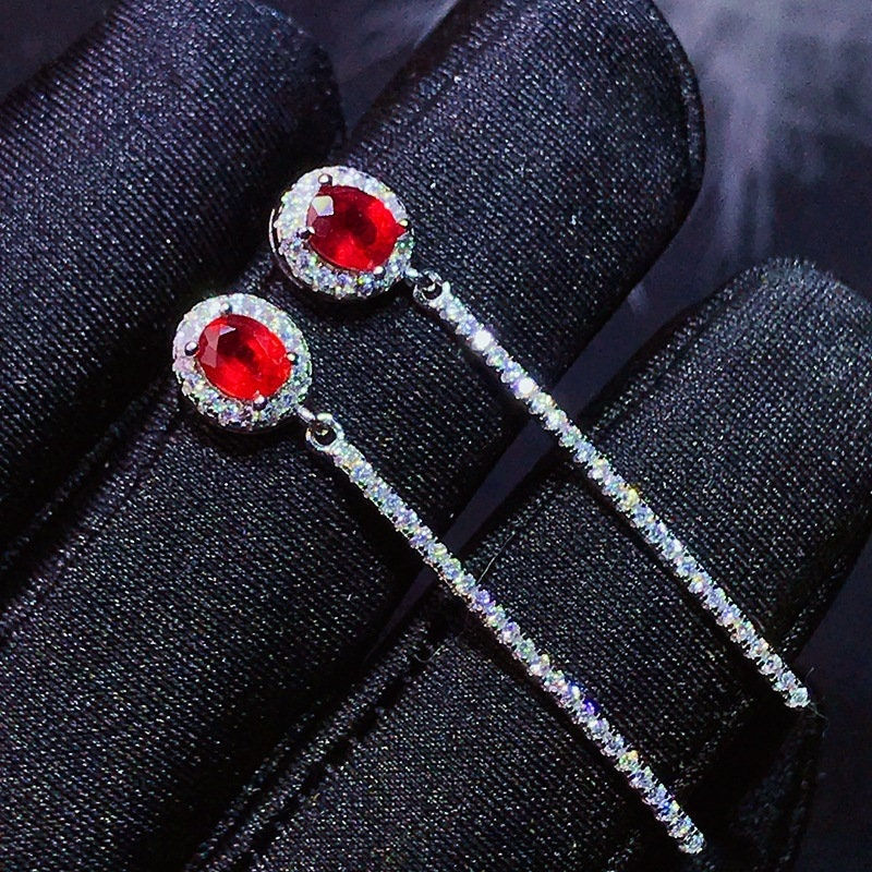 Miniaturbild: 925 Silver Ruby Stud Dangle Earrings, Ruby Jewelry, Ruby Earrings | FME - E223