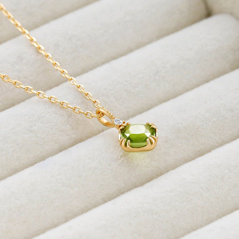 Miniature : S925 Natural Peridot Pendant Necklace, Green Stone Necklace | TB2178