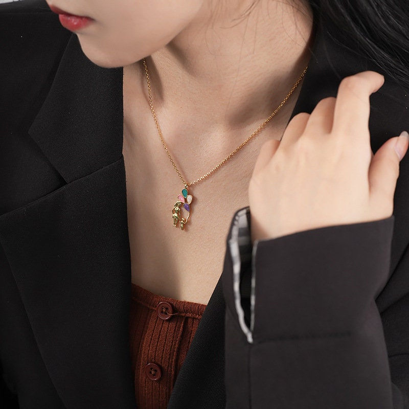 Miniature : S925 Gold Plated Mom and Child Necklace, Colorful Necklace | A2887