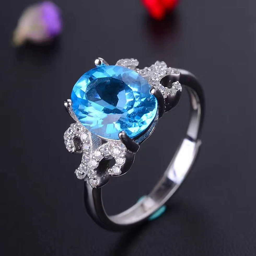 Miniaturbild: 925 Silver Swiss Blue Topaz Jewelry Set, Swiss Blue Topaz Ring | FME - S112