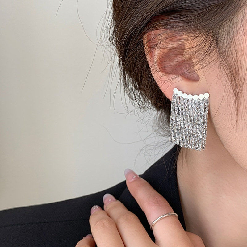 Thumbnail: Gold Fringe Tassel Earrings, Tassel Chain Earrings, Gold Chain Earring | A7543