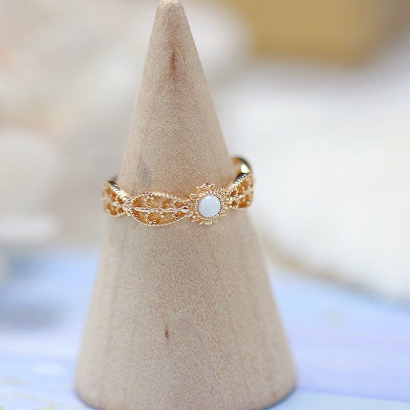 縮圖：925 Silver Opal Ring, Anniversary Ring, Gold Filigree Ring | HJZB-030