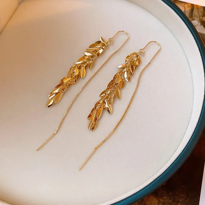 Gold Leaf Threader Earrings