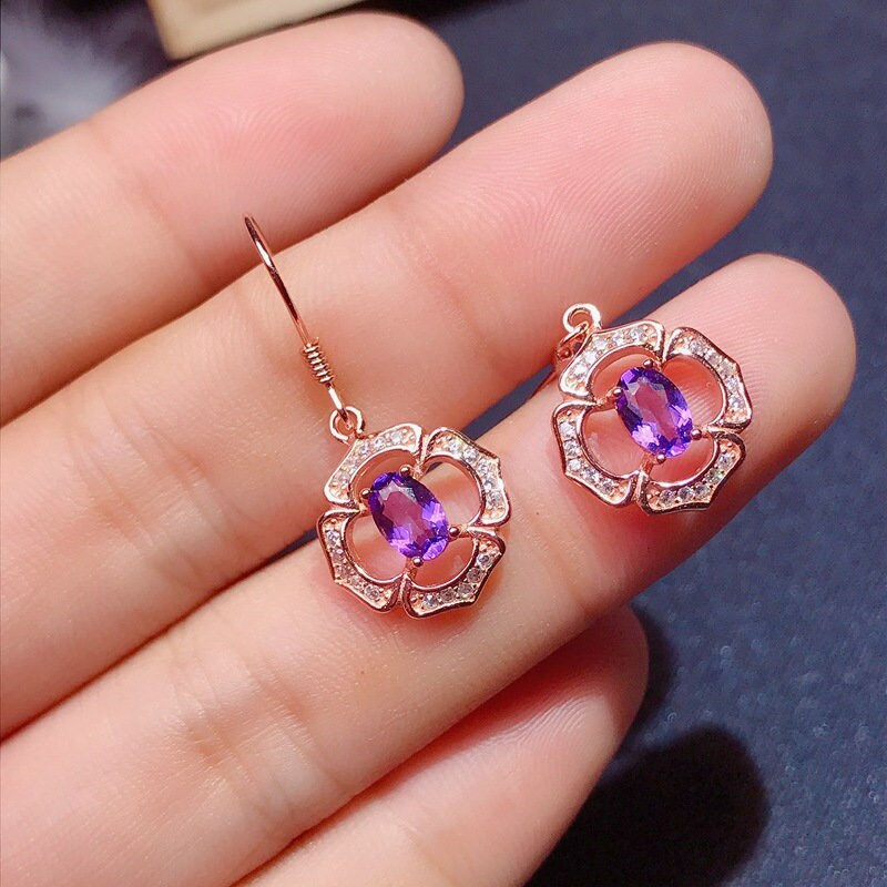 Miniaturbild: 18K Rose Gold Amethyst Earrings,Aquarius Earring,Birthstone Earring | FME - E014