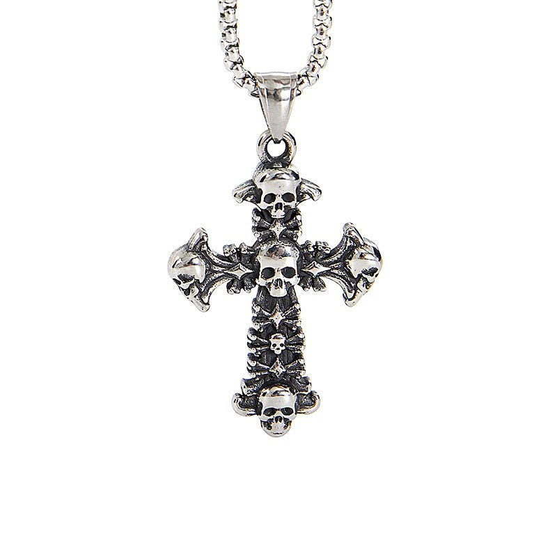 Miniaturbild: Halloween Stainless Steel Skull Cross Pendant Necklace, Skull Necklace | HL027