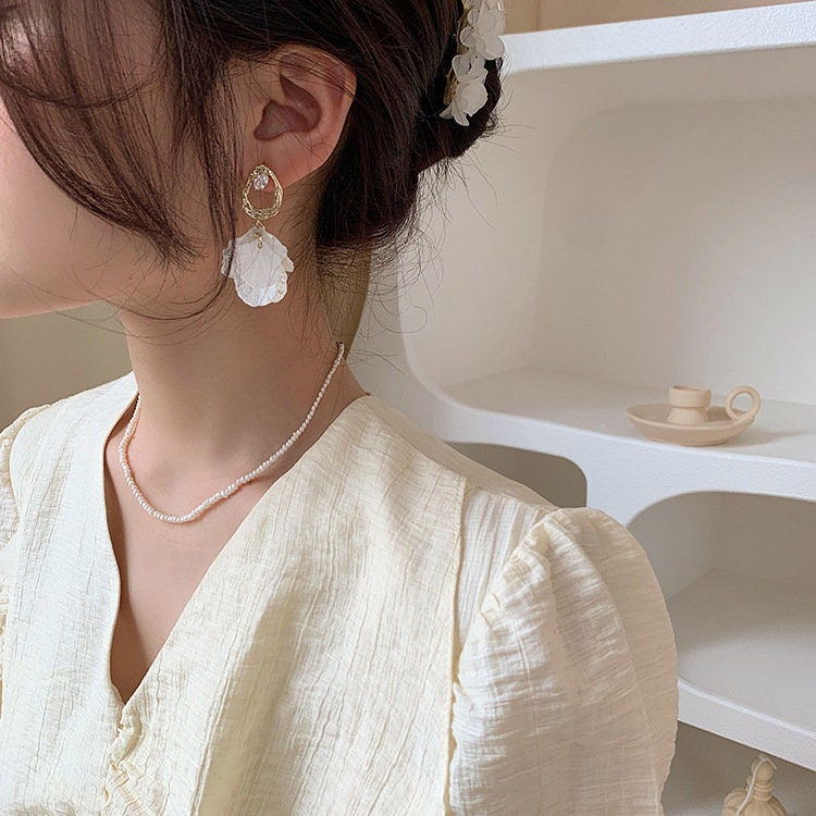 Thumbnail: Boho 18K Gold Plated Flower Petal CZ Dangle Earrings | HE9700