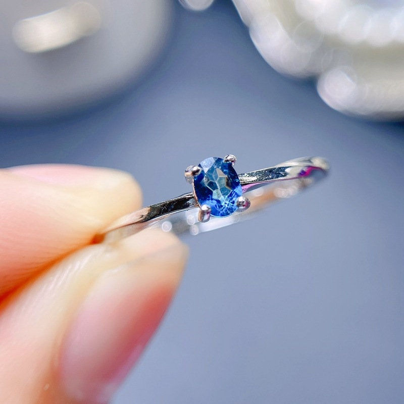Thumbnail: 18K Gold Blue Topaz Ring, 925 Sterling Silver Ring, Minimalist Ring | FME - R030