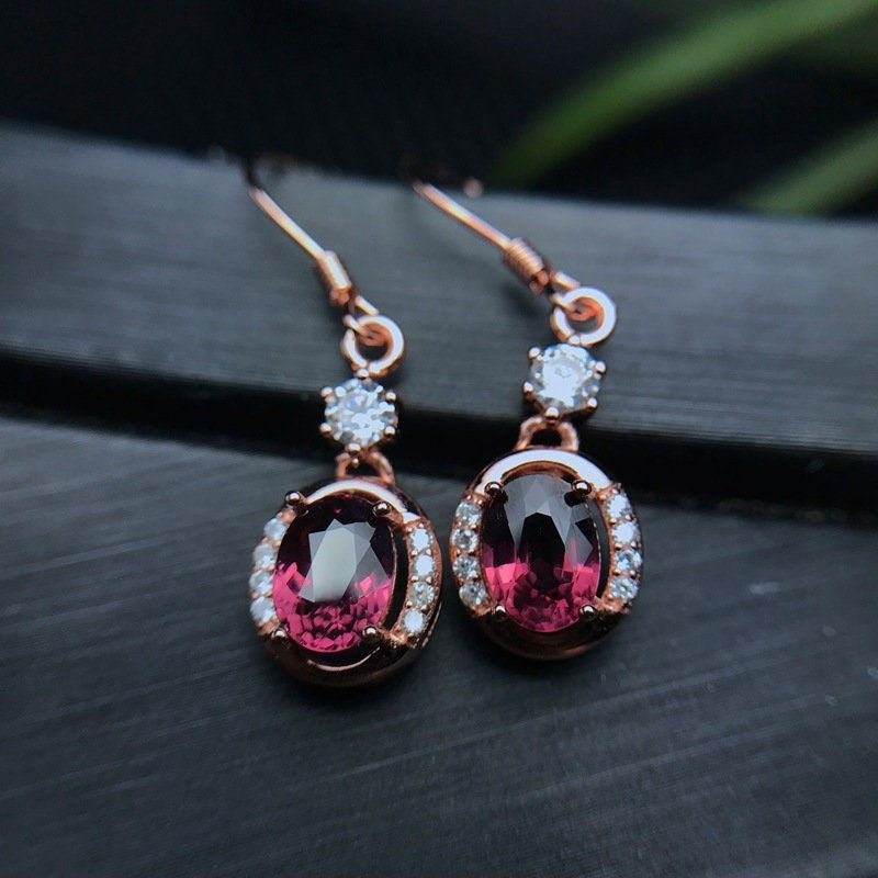 縮圖：18K Rose Gold Pyrope Earrings, Gemstone Earring, Gift for Grandma | FME - E185