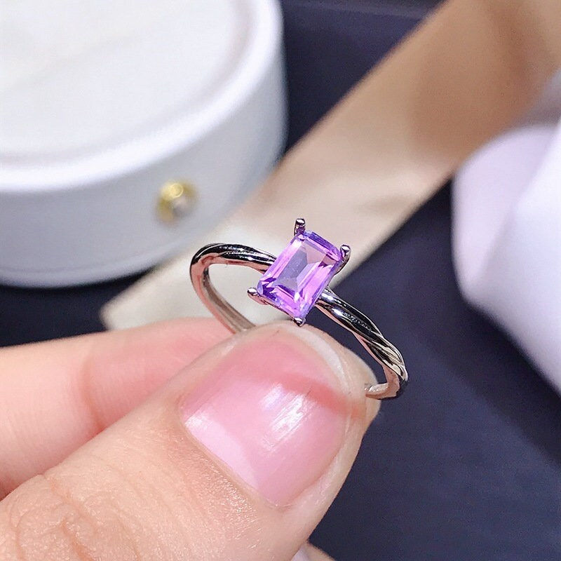 縮圖：18K Platinum Amethyst Emerald Ring, Minimalist Ring | FME - R056