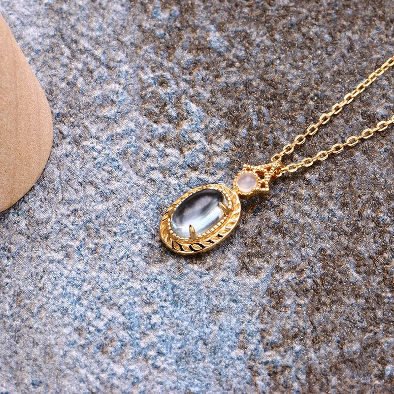 Thumbnail: 925 Silver Swiss Blue Topaz Chalcedony Pendant Necklace, Topaz Necklace | TB1548