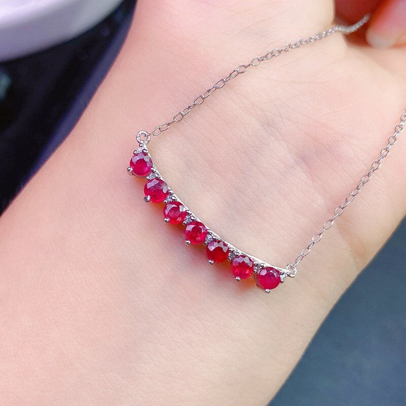 Miniature : 925 Silver Ruby Necklace, Ruby Jewelry, Ruby Birthstone | FME - N353