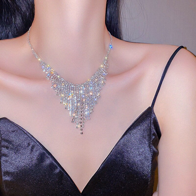 Miniature : Exquisite Rhinestone Chandelier Necklace, Sparkly Rhinestone Necklace | HN1207