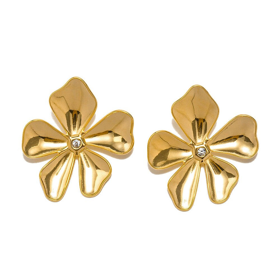 Thumbnail: 18K Gold Plated Stainless Steel Earrings, Five Leaf Clover Earrings | JDE041