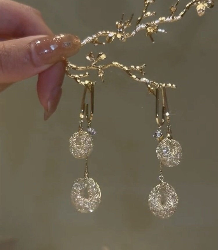 Thumbnail: Gold Filigree Ball Earrings, Crystal Drop Earrings, Ball Drop Earrings | A7955