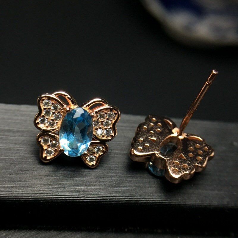 Miniaturbild: 925 Silver Butterfly Swiss Blue Topaz Earrings, Topaz Jewelry | FME - E074