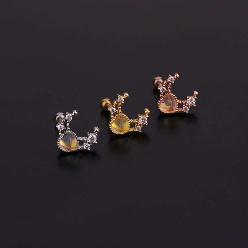 Thumbnail: 20G Cartilage Tiny Stud Earring, Flat Back Earring, Moon Heart Earring | HSPJ260