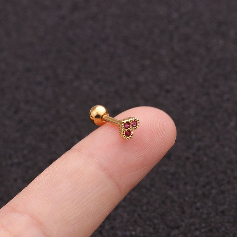 縮圖：16G Cartilage Tiny Stud Earring, Flat Back Earrings, Heart Earrings | HSPJ1964