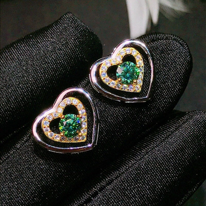 Thumbnail: 925 Silver Heart Moissanite Earrings, Moissanite Stud Earrings | FME - E166