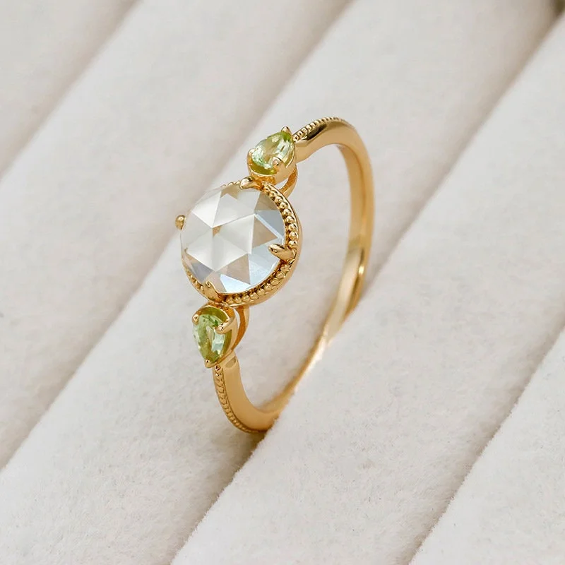 Green Amethyst Faceted Ring