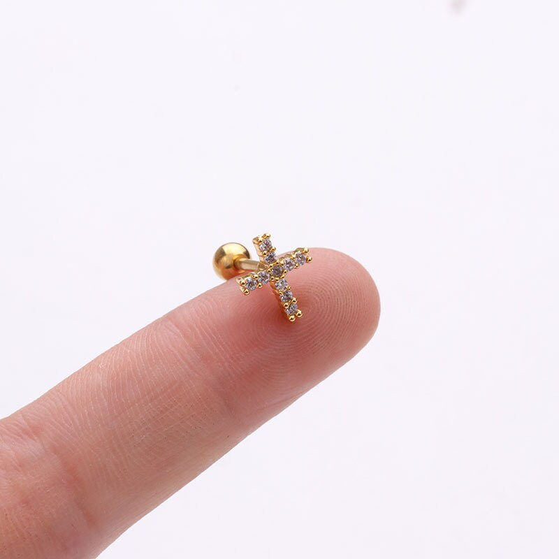 Thumbnail: 16G Cartilage Tiny Stud Earring, Cross Stud Earrings | HSPJ1922