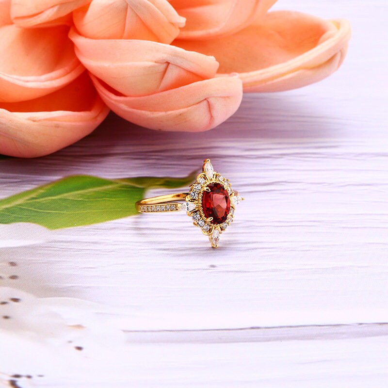 Thumbnail: S925 Natural Garnet Ring, Vintage Ring, Garnet Jewelry, Promise Ring | TB1579