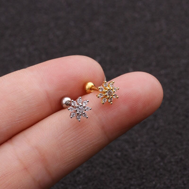 Thumbnail: 20G Cartilage Tiny Stud Earring, Flower Stud Earrings | HSPJ1944
