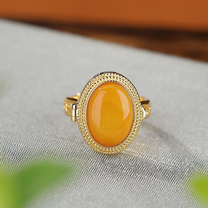 Miniaturbild: 925 Silver Natural Amber Ring, Amber Jewelry, Fragrance Sachet Ring | JZ5840