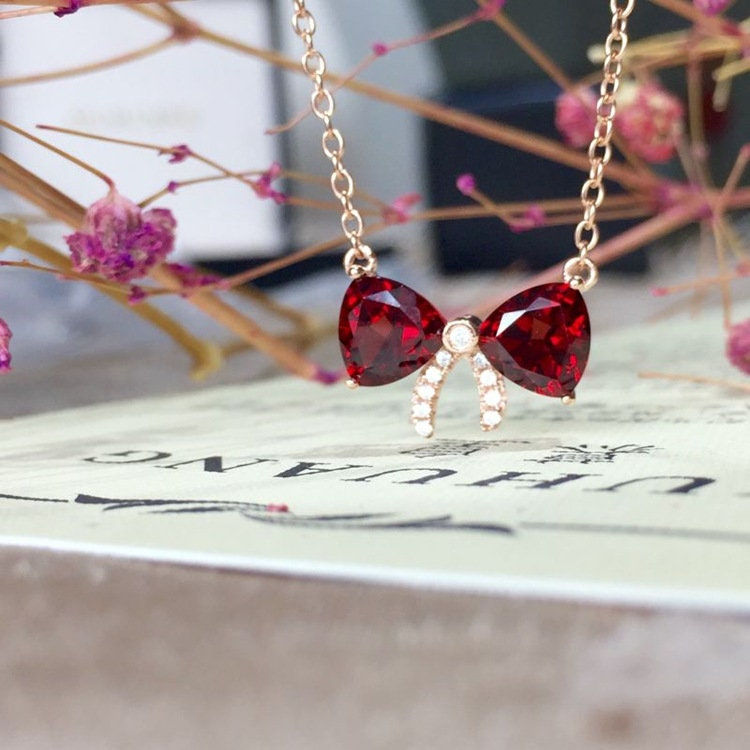 Miniature : 18K Rose Gold Platinum Garnet Necklace, Gift for Grandmother | FME - N109