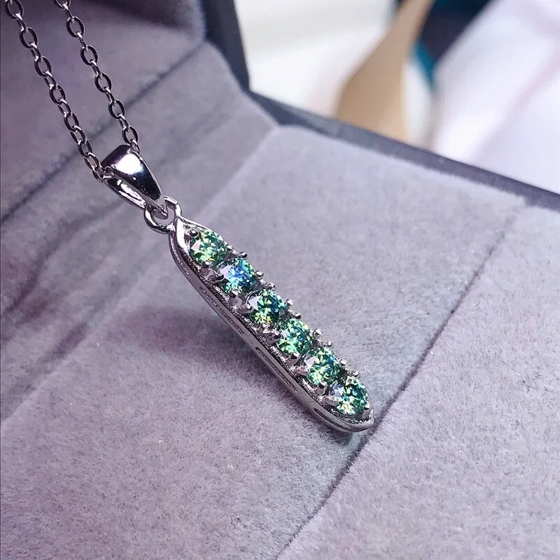Green Moissanite Bar Necklace