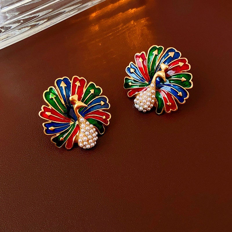 Thumbnail: Multicolor Peacock Earring, Enamel Earrings, Victorian Boho Earrings | WE120