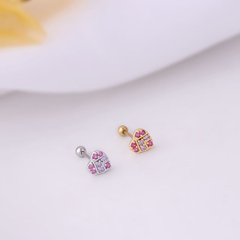 Miniaturbild: 20G Cartilage Tiny Stud Earring, Octopus Earrings, Heart Stud Earrings | HSPJ652