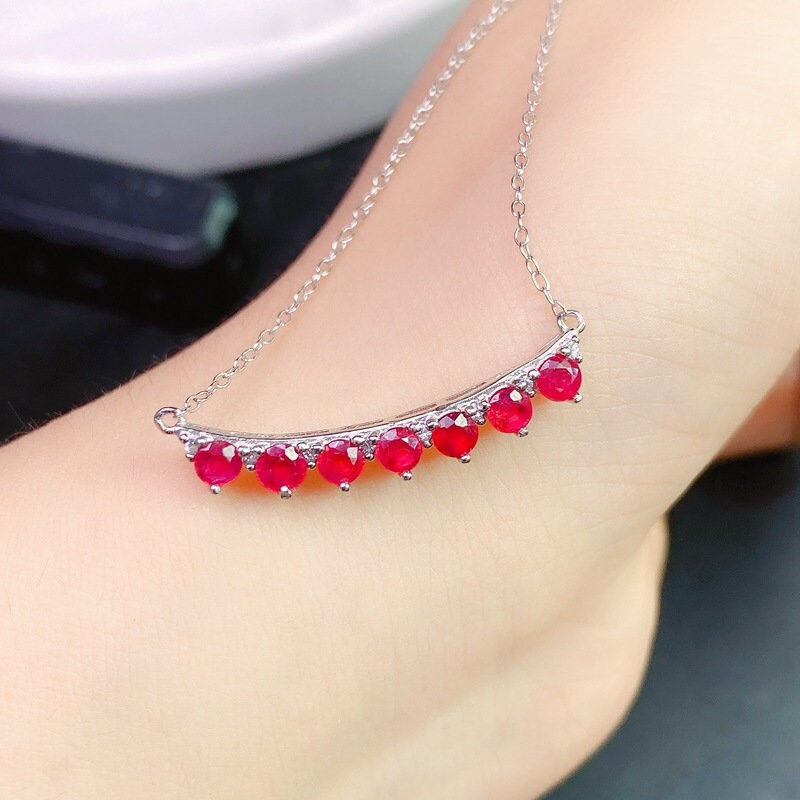 Miniature : 925 Silver Ruby Necklace, Ruby Jewelry, Ruby Birthstone | FME - N353