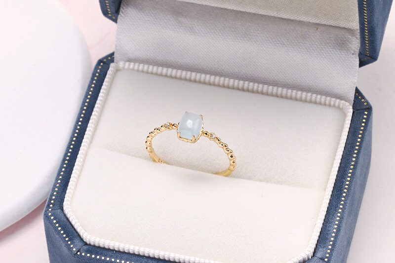 Thumbnail: 925 Silver 14K Gold Natural Square Aquamarine Crystal Ring | HJZB-253